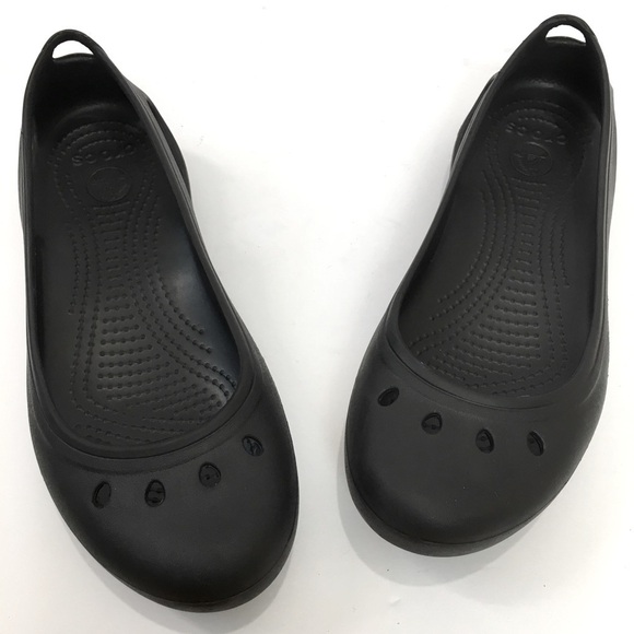 Crocs Kadee Cutout Details Slip On Comfort Black Rubber Slip On Ballet Flats - Picture 1 of 14